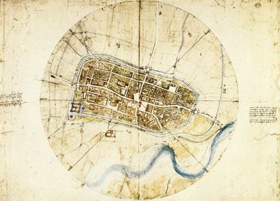 Town plan of Imola by Leonardo da Vinci